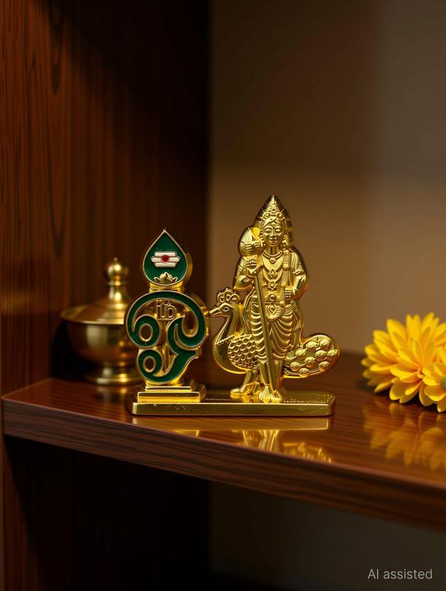 ASTRAMART GOD MURUGAN WITH PEACOCK AND OM VEL FOR CAR DASHBOARD Decorative Showpiece  -  6 cm