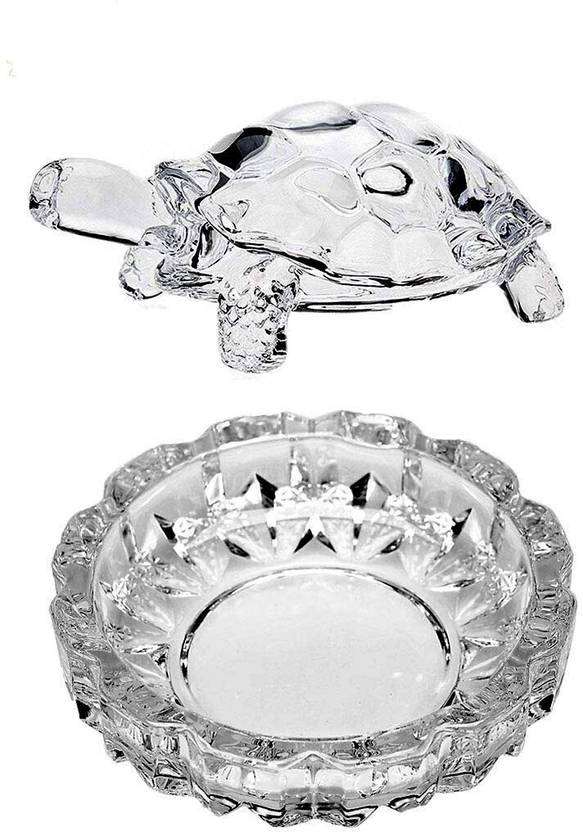 Aakriti Crystal Glass Turtle Tortoise with Pond Pot for Good Luck & Wealth Creation for Feng Shui and Vastu Best Gift Decorative Showpiece - 3.7 cm