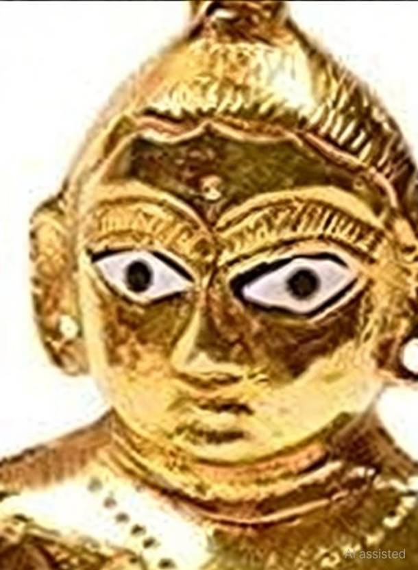 Livster Brass Laddu Gopal murti Kanha Ji Idol Medium Size Full Shinning 2 no, Standard, Golden Decorative Showpiece - 7 cm
