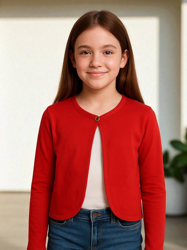 Kryptic Girls Straight Full Sleeve Red Shrug