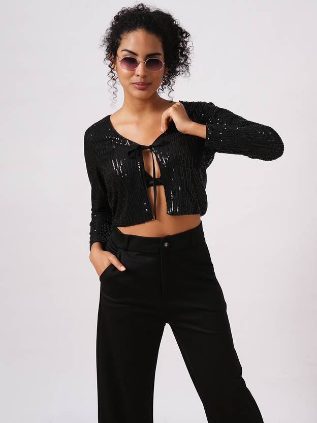 Globus Women Jacket Style Full Sleeve Black Shrug