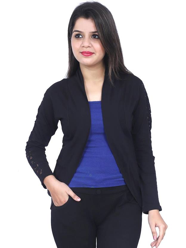 NRG Fashion Women Jacket Style Full Sleeve Blue Shrug