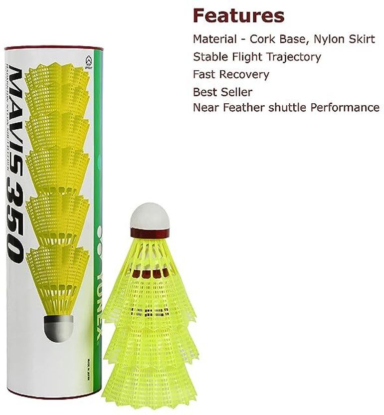 YONEX MAVIS 350 Red Nylon Shuttle, Yellow, Red, Fast, 79, Pack - Image 2