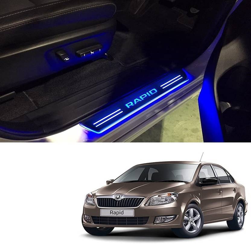 Grizzly Skoda Rapid Car Door Foot Step Sill Plate Name Plate LED Car