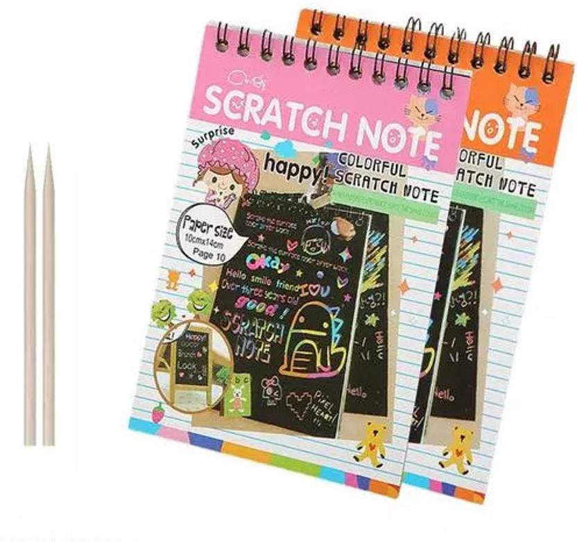 Onlinenest ® Scratch Note Pad | 2 wooden stylus stick | Sketch Pad