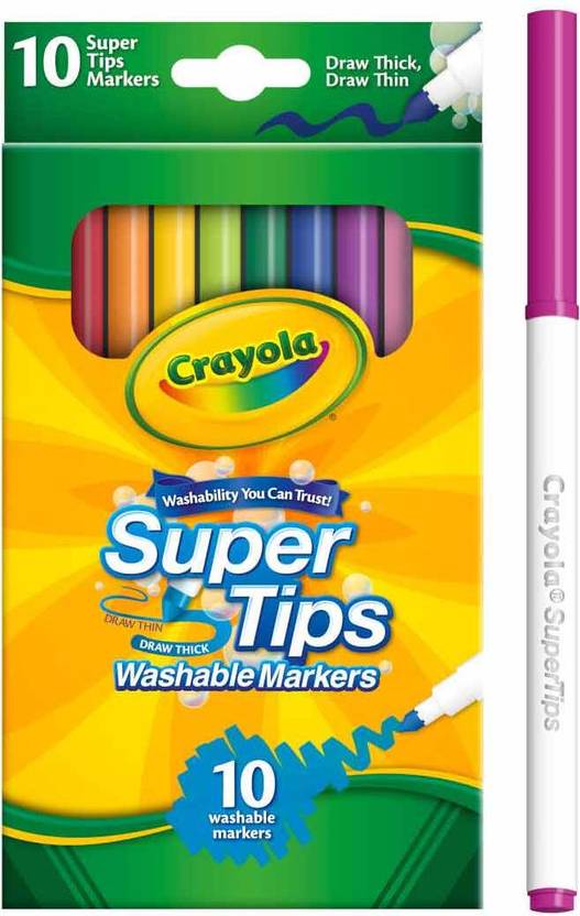 Crayola Kiddies India International Pvt Ltd Crayola Kiddies India International Pvt Ltd 10 Pieces Washable Super Tips Markers Nib Sketch Pens  with Washable Ink