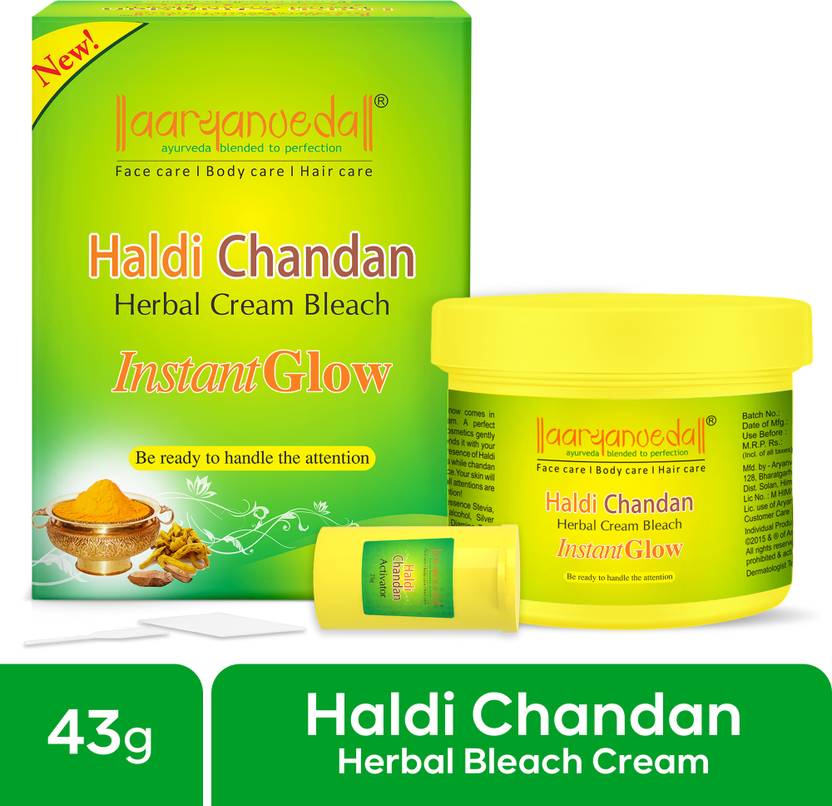 Aaryanveda Haldi Chandan Instant Glow Herbal Face Bleach Cream Skin Brightening for Women