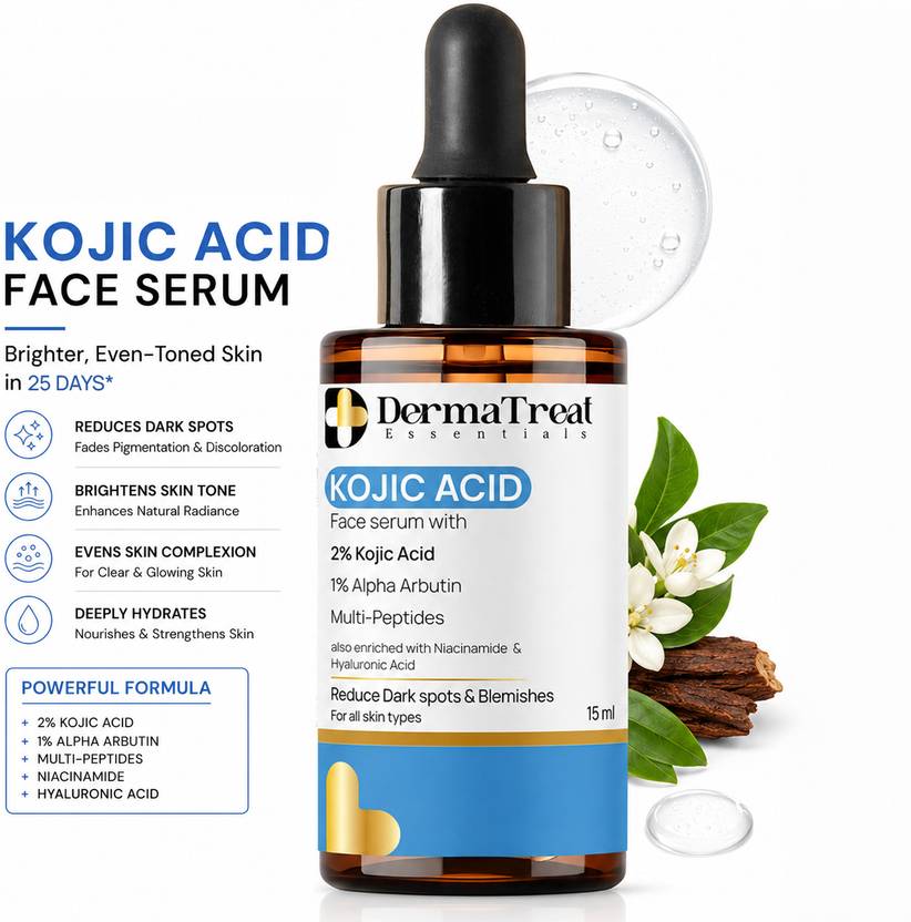 DermaTreat Essentials DermaTreat Essentials Kojic Acid Face Serum for Dark Spots & Pigmentation | With Alpha Arbutin & Peptides | Helps Even Skin Tone | Dermatologically Tested