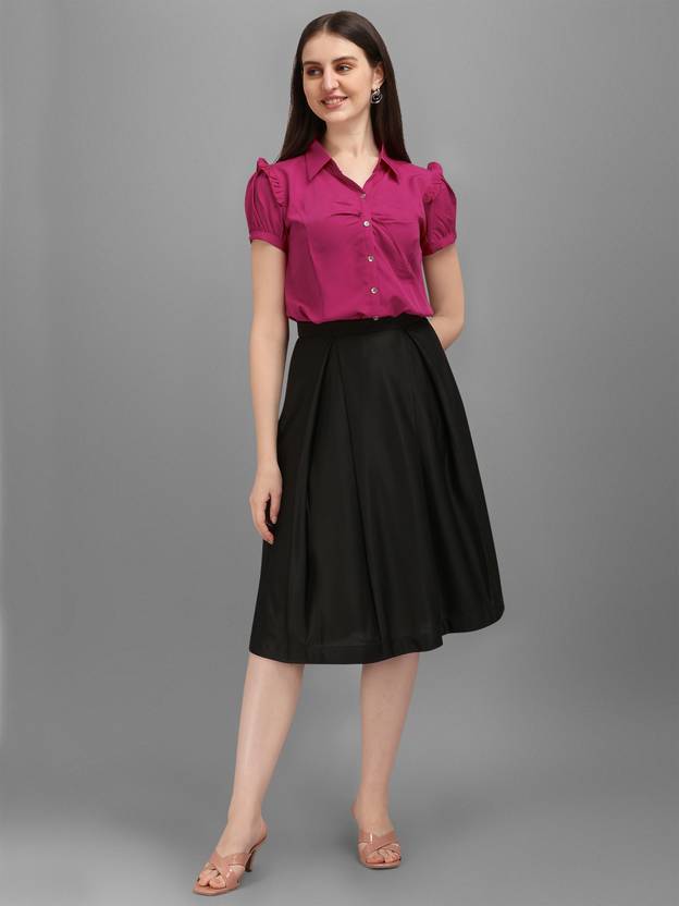 Kinjo Women Solid Regular Black Skirt
