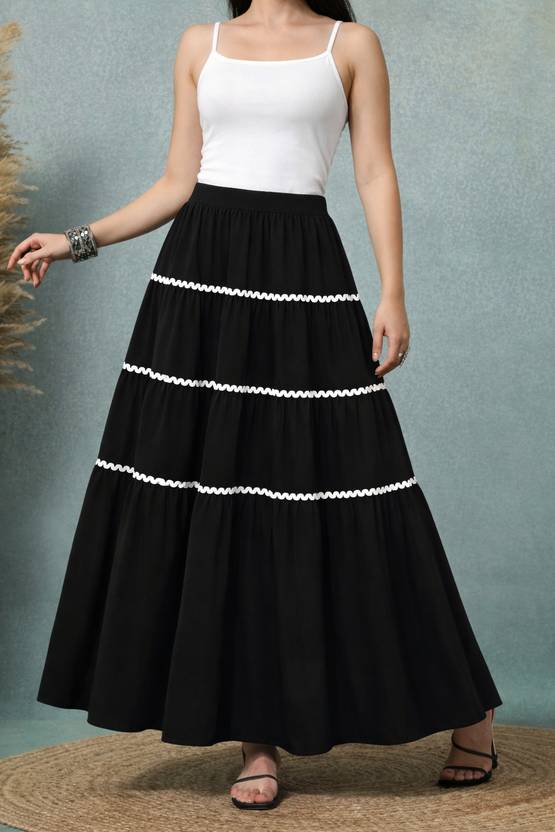 CLILUXE Women Self Design Layered Black Skirt