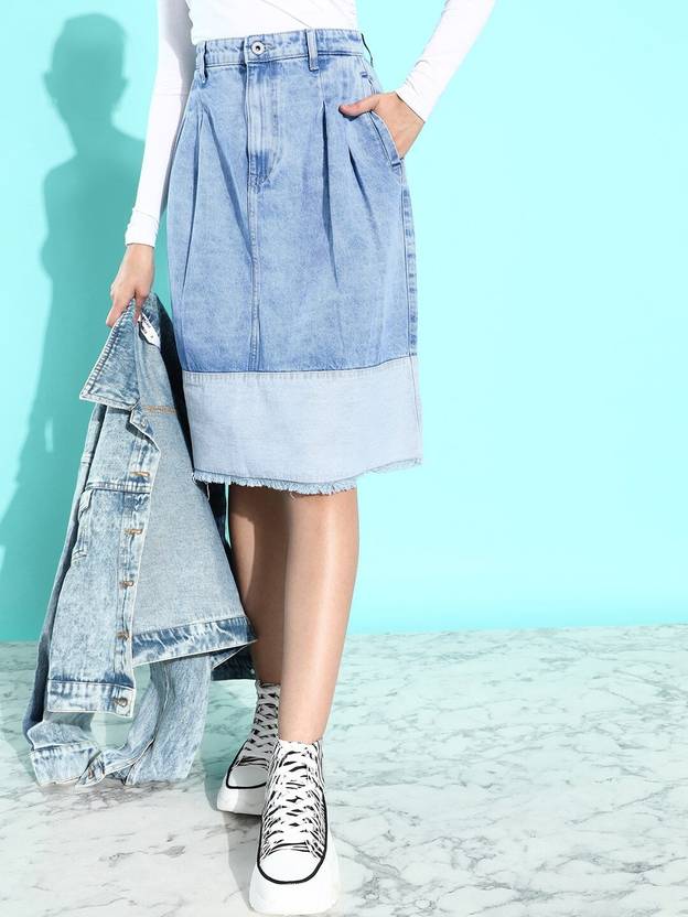 Women Washed A-line Blue Skirt
