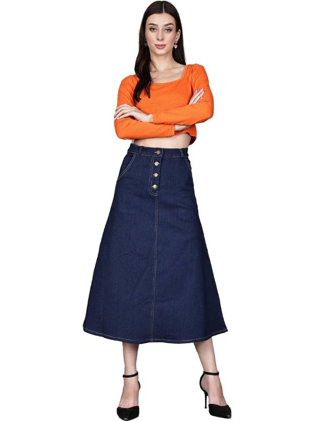 Codaisy Women Solid A-line Blue Skirt