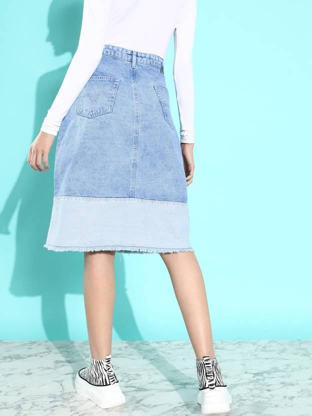 Women Washed A-line Blue Skirt