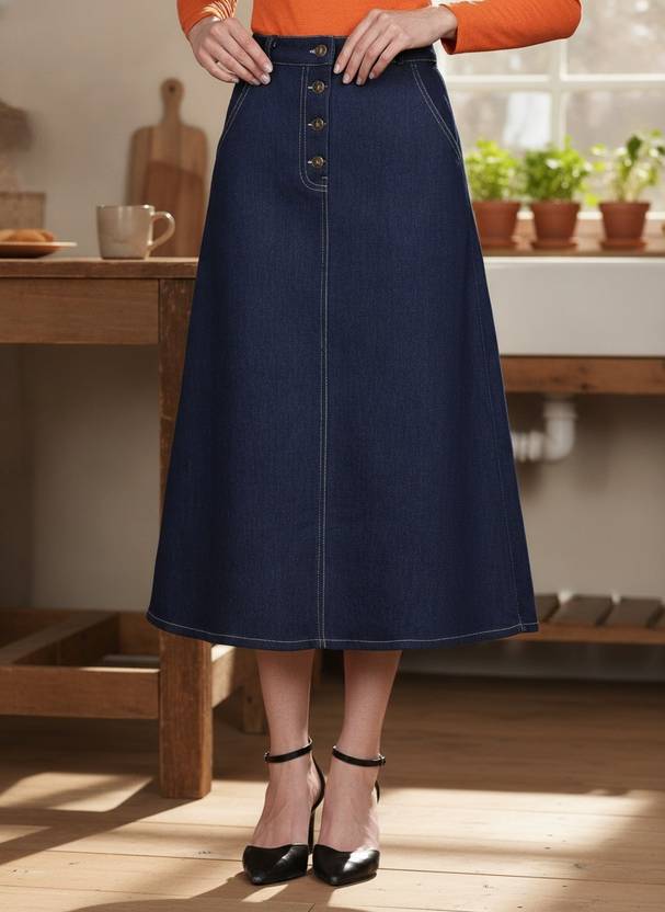 Codaisy Women Solid A-line Blue Skirt
