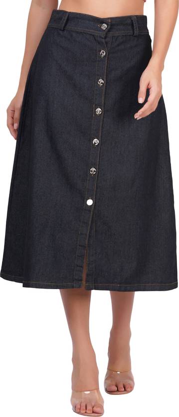 Women Solid A-line Black Skirt