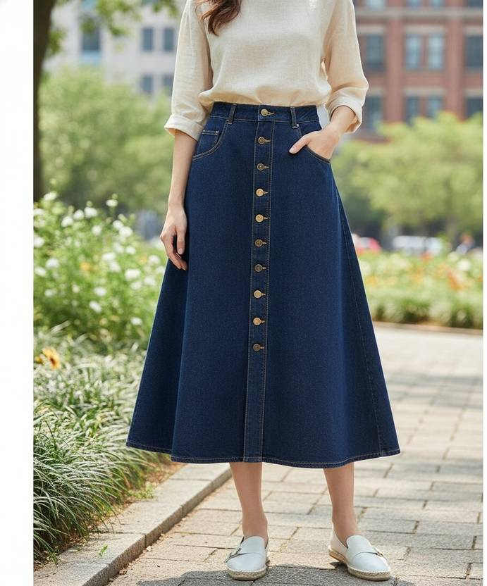 Codaisy Women Solid A-line Blue Skirt