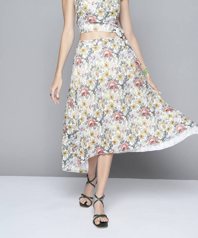 SASSAFRAS Women Floral Print Pleated Multicolor Skirt