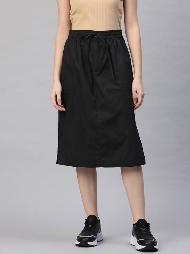 Popnetic Women Solid A-line Black Skirt