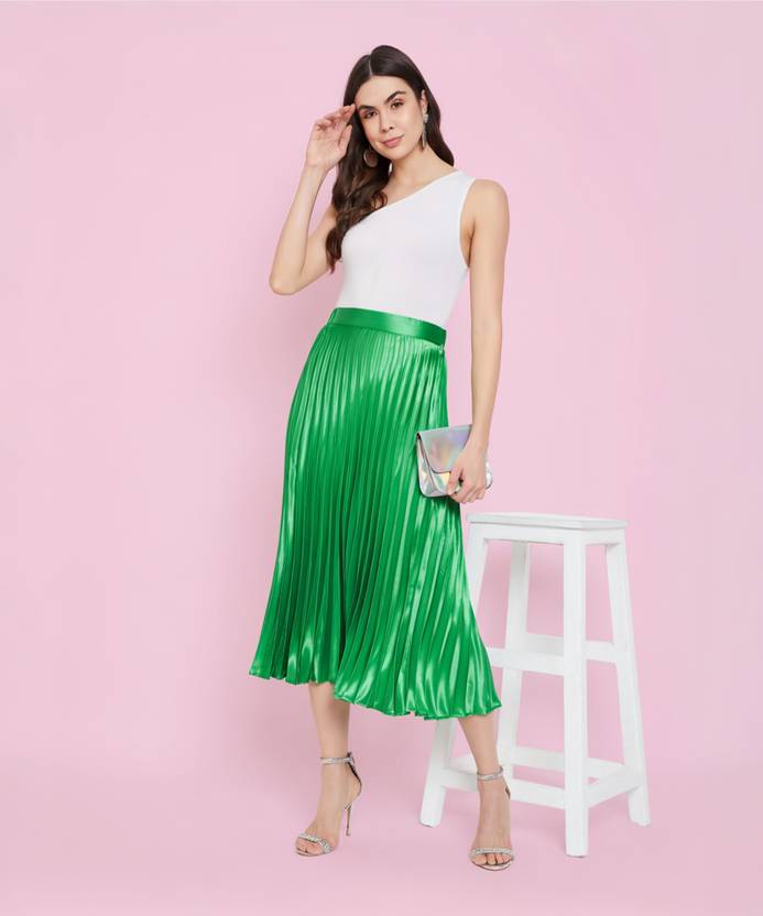 Uptownie Lite Women Solid Pleated Green Skirt
