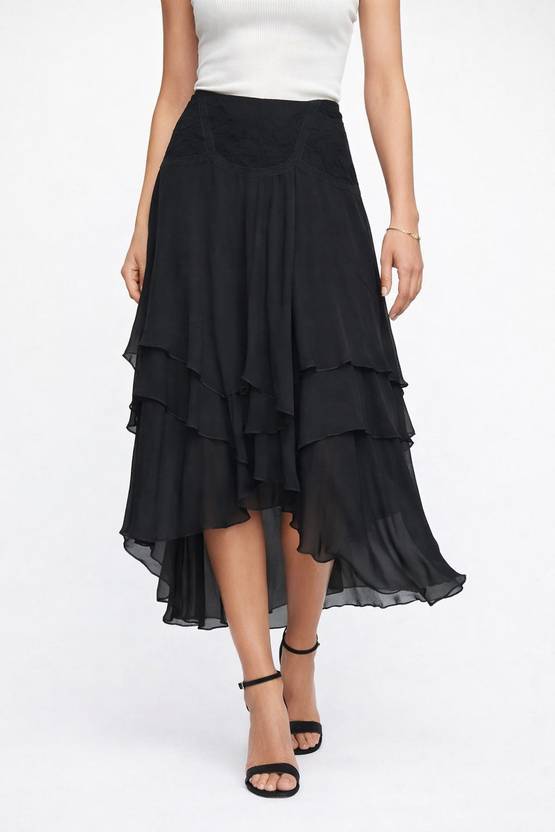 Nobarr Women Solid A-line Black Skirt