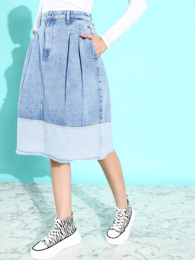 Women Washed A-line Blue Skirt