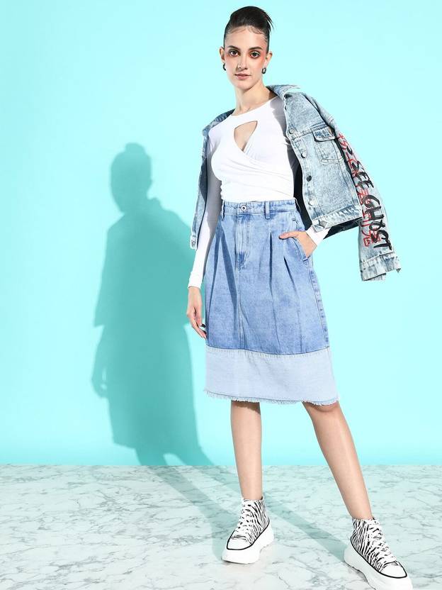Women Washed A-line Blue Skirt