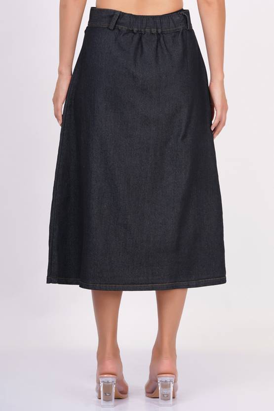 Women Solid A-line Black Skirt