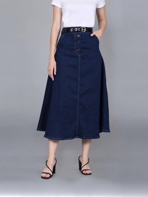 Codaisy Solid Women A-line Blue Skirt