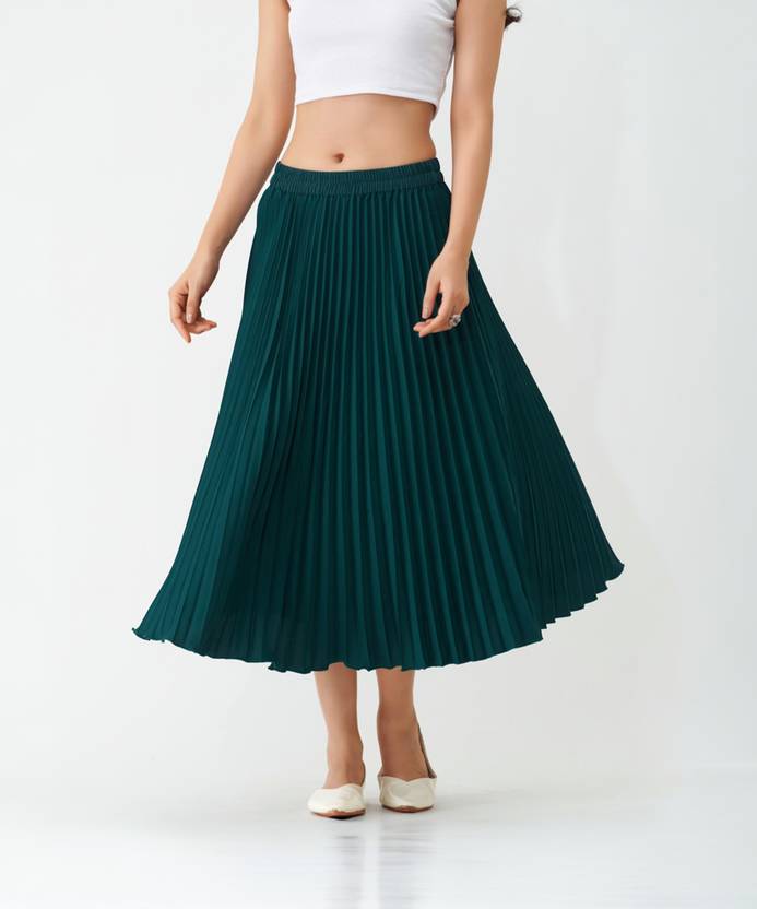 AASK Women Solid Pleated Dark Blue Skirt