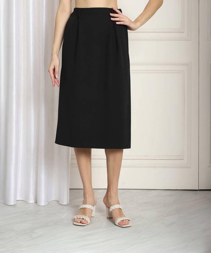 NEUDIS Women Solid A-line Black Skirt