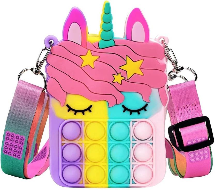 BST Pink Sling Bag Popit purse bag for Girls Silicone Crossbody Purse Gift for Kids(Pineapple)