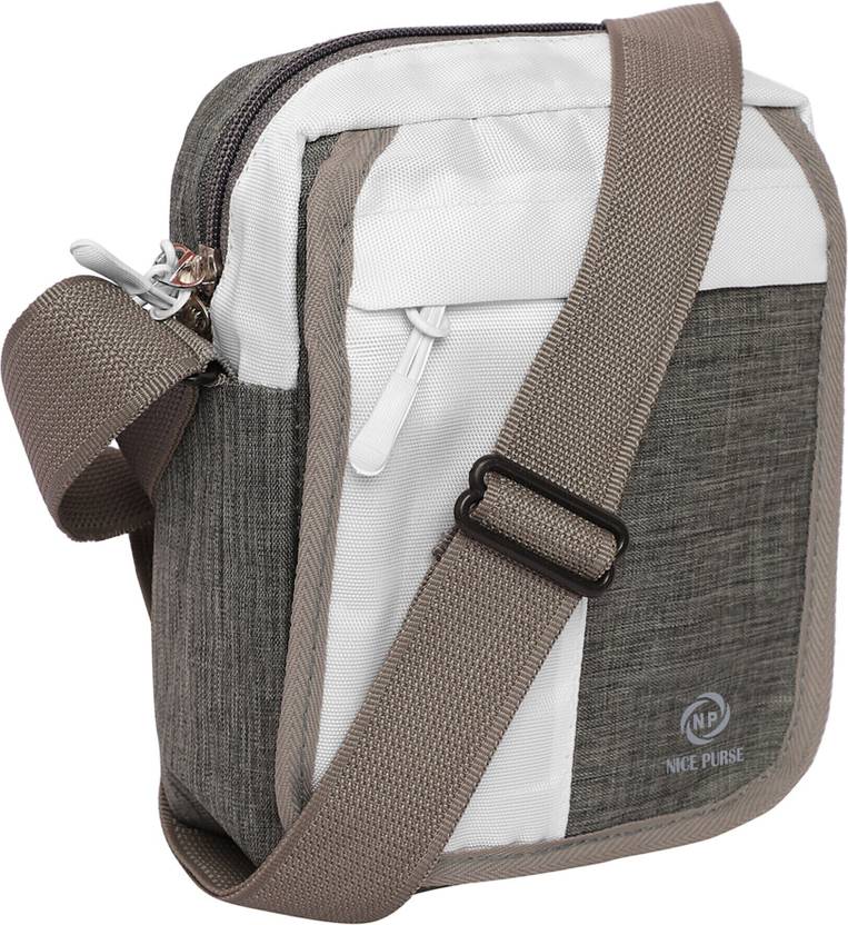 Nice Purse Grey, White Men & Women Sling Bag - Medium SLING BAG,CROSS BODY BAG
