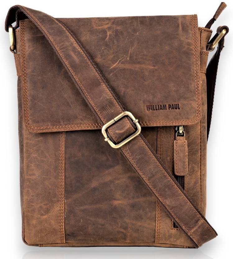 WILLIAM PAUL Brown Sling Bag 100 Genuine Leather Mens Sling Messenger
