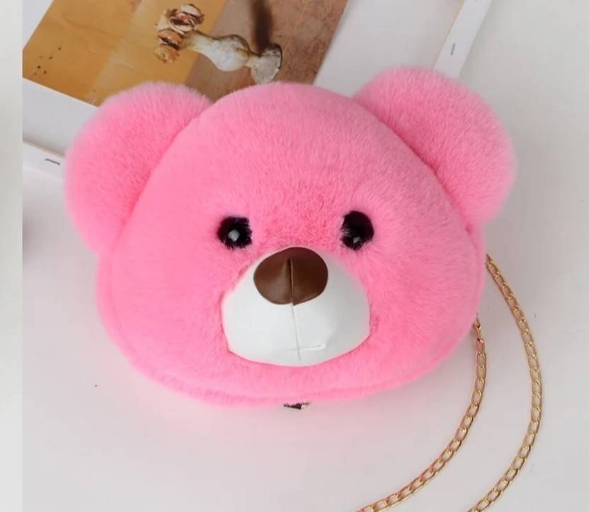 forevercarry Pink Sling Bag Teddy Bear Face Elegant Ultra-Soft Fur Sling Bag
