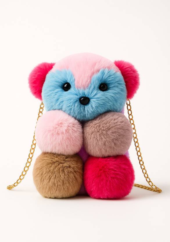 forevercarry Multicolor Sling Bag Multicolor Girls Sling Bag Cute Colorful Teddy Sling Bag for Girls