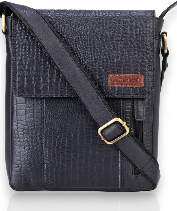 WILLIAM PAUL Black Sling Bag 100 Genuine Leather Mens Sling Messenger