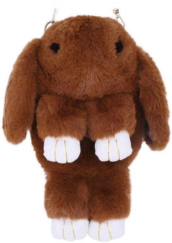 forevercarry Brown Sling Bag Fluffy Bunny Charm Fur Sling Bag for Kids & Girls