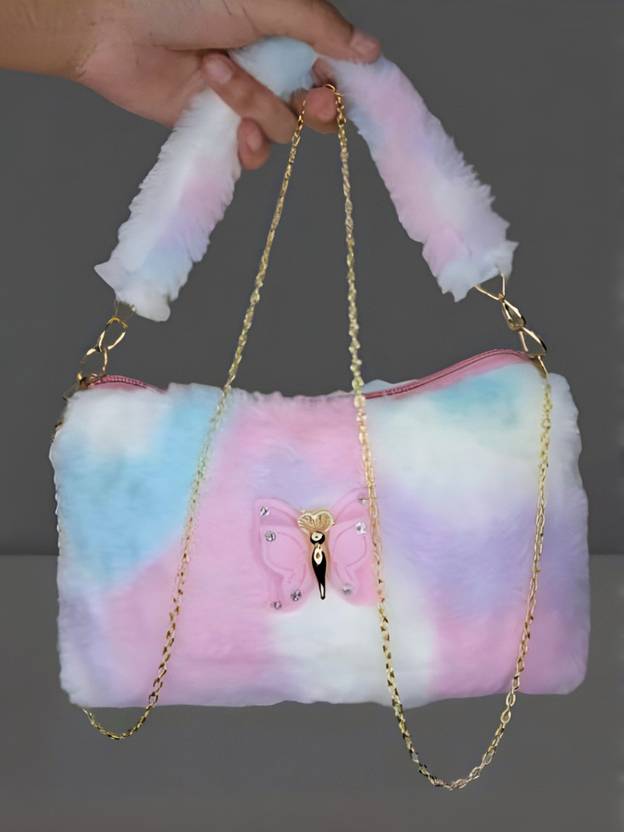 Cult Factory Multicolor Sling Bag New Fur with Handle for Kids Cute Side Purse for Girls Kids Small