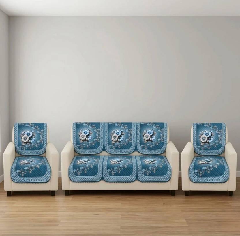 Govindika Velvet 3+1+1 Seater Sofa Printed Cover