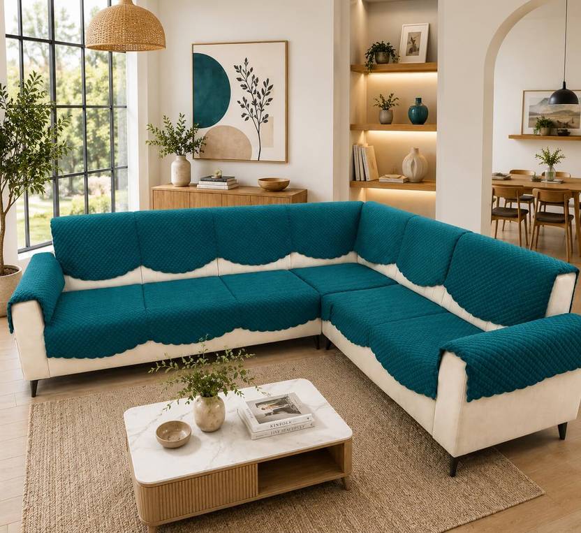 CALIRA Velvet 3+2+2 Seater Sofa Quilted Cover