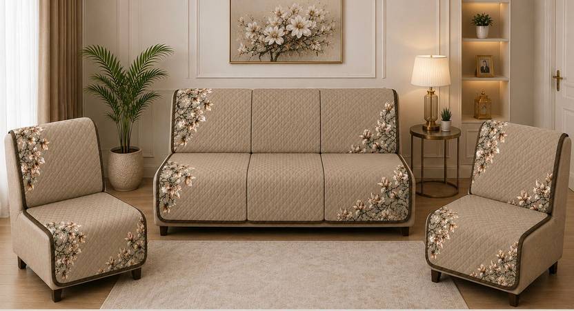 Govindika Cotton, Polyester 3+1+1 Seater Sofa Floral Cover