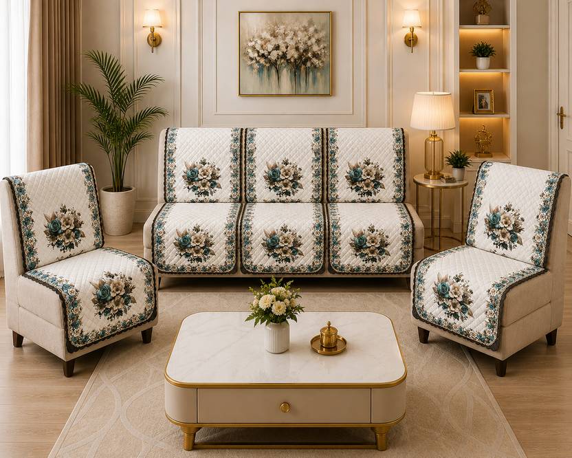 Govindika Cotton, Polyester 3+1+1 Seater Sofa Floral Cover