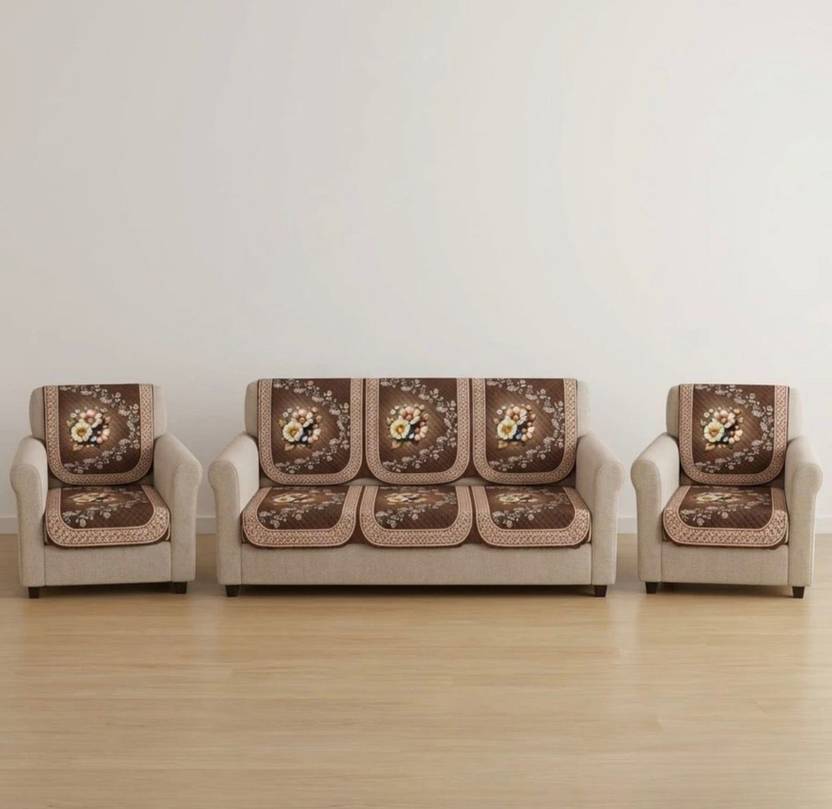 Govindika Velvet 3+1+1 Seater Sofa Printed Cover