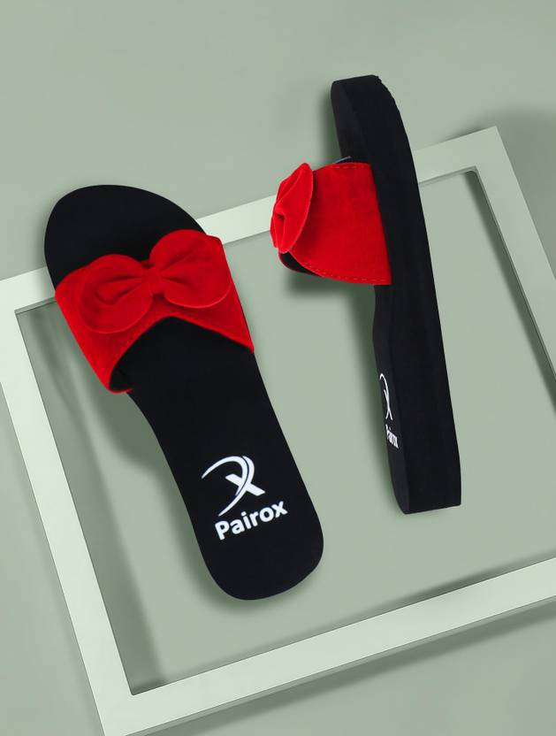 Pairox Women Pairox soft fancy velvet ladies slipper with bow|Latest design Dailywear slipper Flip Flops