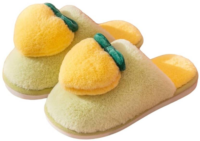 House Slippers Women Fashion Winter Plush Fuzzy Closed Indoor Bedroom Flip Flops  (Green 4)