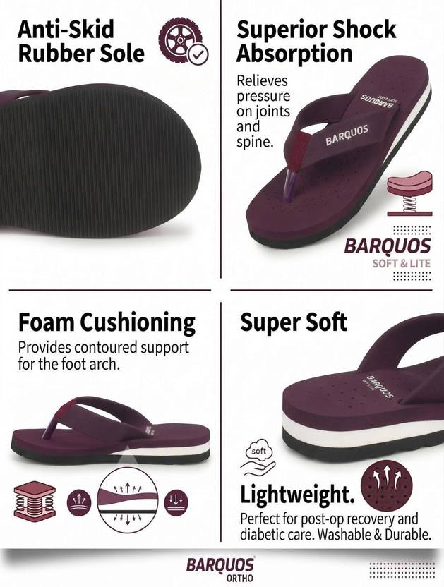 BARQUOS Doctor Slippers for Women Ortho Diabetic Pregnancy Non Slip Flat Women Flip Flops