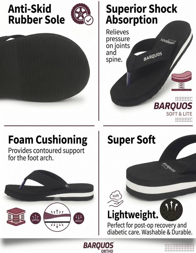 BARQUOS Doctor Slipper for Women Ortho Diabetic Flat Soft Sole Dr Chappals Ladies House Women Flip Flops