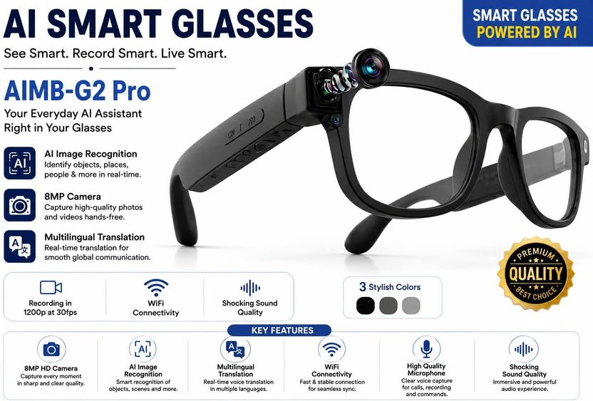 GUPTAVISION Wifi AI Smart Glasses 8MP Camera - Image 4