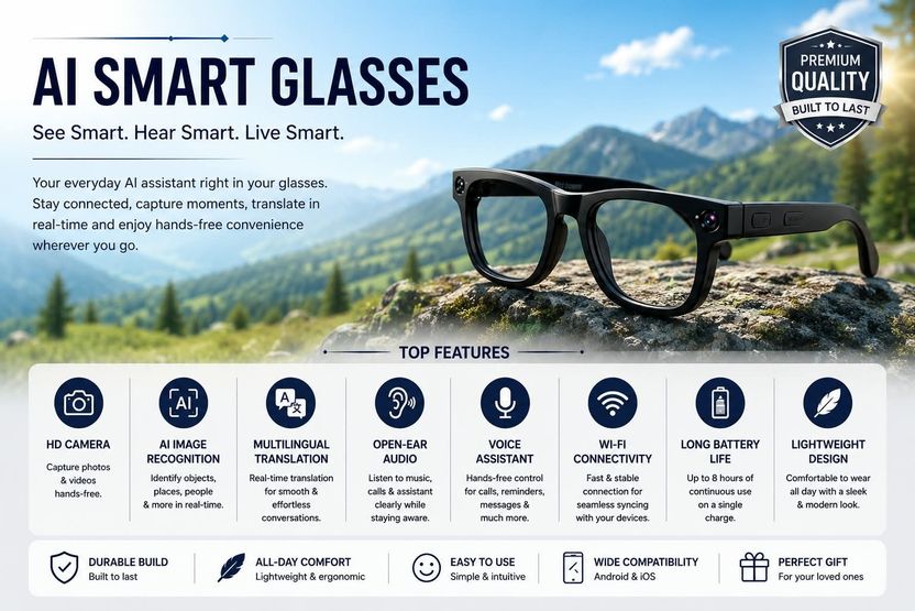 GUPTAVISION Wifi AI Smart Glasses 8MP Camera - Image 2