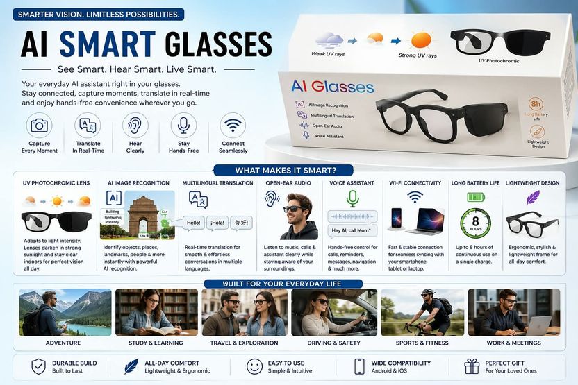 GUPTAVISION Wifi AI Smart Glasses 8MP Camera - Image 3